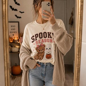 Spooky Season Bear & Ghost T-Shirt | Halloween Cute Teddy Pumpkin