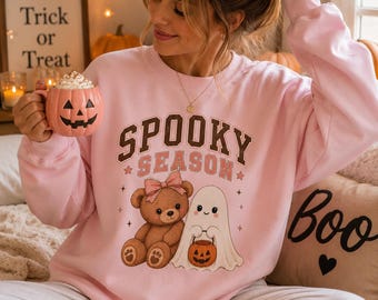 Spooky Season Teddy Bear and Ghost Sweatshirt | Halloween Crewneck