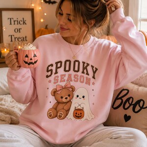 Spooky Season Teddy Bear and Ghost Sweatshirt | Halloween Crewneck