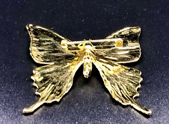 Vintage Butterfly Pin with Gold, Black, and Green… - image 4