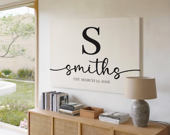 Custom Family Name Sign Canvas Print, Personalized Last Name Sign Wall Art, Wedding Anniversary Gift Artwork, Farmhouse Wall Decor