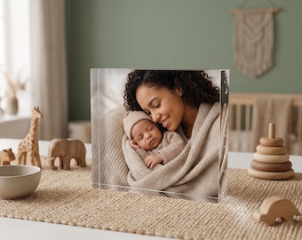 Personalized New Baby Photo Block, Custom Nursery Decor, Acrylic Baby Milestone Gift, Newborn Photo Plaque, New Parent Memory Photo Block