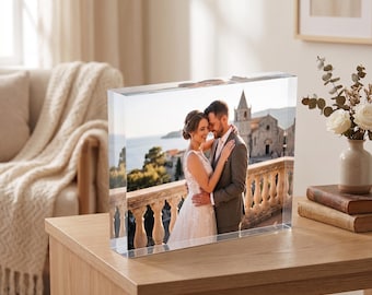 Custom Wedding Photo Block, Bridal Tabletop Picture, Anniversary Gift for Couple, Personalized Photo Present, Engagement Picture Print