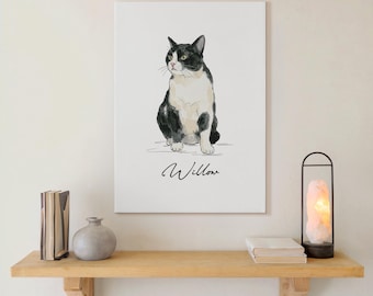 Custom Pet and Owner Portrait Canvas Print, Personalized Watercolor Portrait Wall Art, Cat Dog Owner Artwork, Pet Memorial Wall Decor Gift