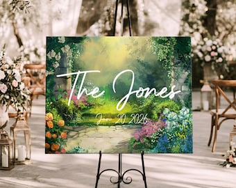 Personalized Blushing Garden Canvas Print, Custom Wedding Welcome Sign Wall Art, Timeless Entrance Poster Artwork