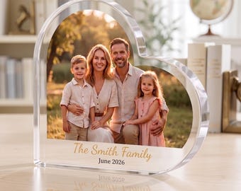 Custom Family Photo Print Acrylic, Personalized Heart Plaque, Memorial Photo Block, 3D Glass Style Photo, Clear Acrylic Photo Plaque