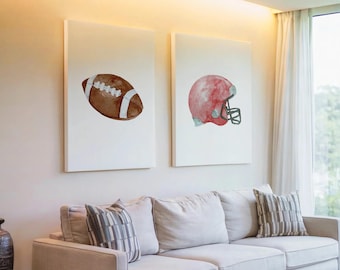 Watercolor Sports Nursery Canvas Print, Personalized Sport Wall Art, Boy Sports Room Artwork, Baseball Soccer Basketball Football Wall Decor