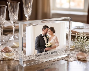 Custom Wedding Acrylic Photo Block, Anniversary Gift for Couple, Bridal Personalized Tabletop Picture Print, Customizable Photo Gift