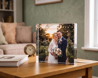 Bride and Groom Acrylic Photo Block, Wedding Tabletop Picture, Anniversary Gift for Couple, Customizable Photo Gift, Bridal Picture Print