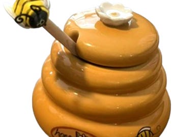 Keramische honingpot met bijenbeker en deksel
