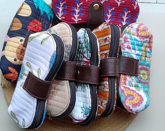 Handmade Quilted Cotton Sunglasses Case, Boho Eyewear Pouch, Travel Glasses Holder