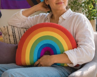 Red Rainbow Plush Pillow 35x25cm Cute C Shape Head Support Cushion Kawaii Soft Sky Stuffed Toy Kids Bedroom Aesthetic Decor Unique Gift Idea