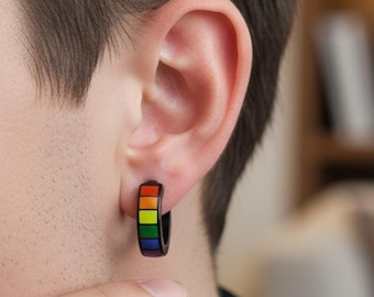 LGBTQ Tęczowe kolczyki koła ze stali nierdzewnej Pride Jewelries Huggie Kolczyki minimalistyczne kolorowe unisex Gay Pride Oświadczenie Akcesoria Prezent