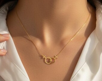 Collier double Vénus en or 45 cm pendentif symbole féminin, fierté LGBT, bijoux minimalistes, charme lesbien, cadeaux d'anniversaire romantiques pour petite amie