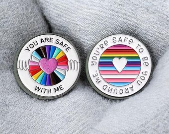 You Are Safe With Me Enamel Pin LGBT Pride Rainbow Heart Brooch Metal Lapel Backpack Badge Jewelry Cute Queer Ally Accessory Statement Gifts