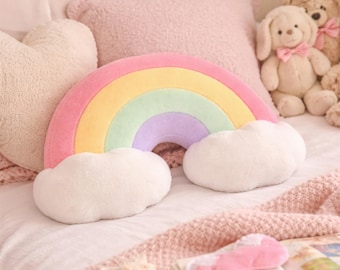 Oreiller en peluche arc-en-ciel Coussin nuage mignon, peluche douce, décoration arc-en-ciel, oreiller de fierté, literie esthétique pour chambre d'enfant, décoration d'intérieur esthétique, cadeau unique