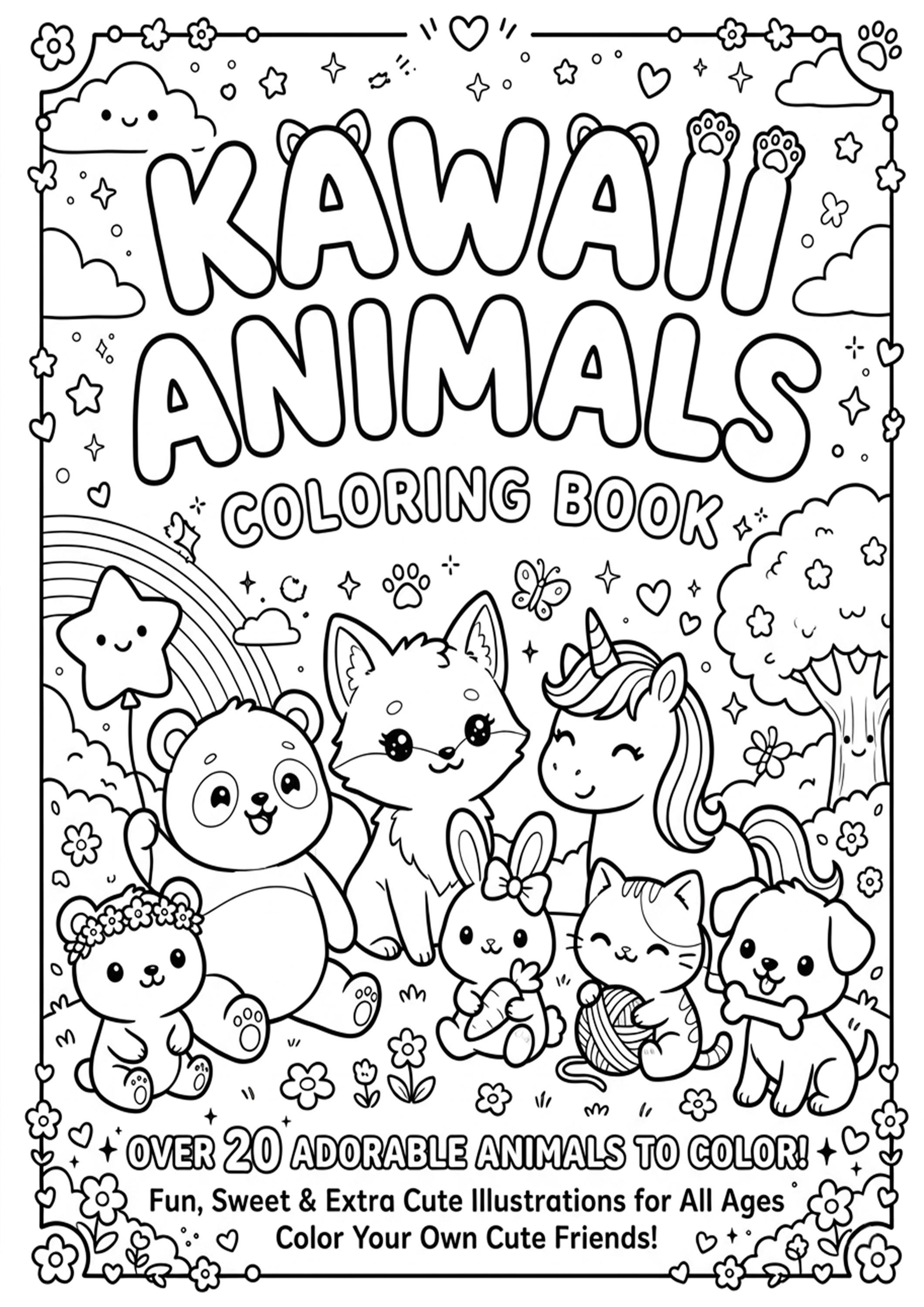 Kawaii Coloring Book for Kids About Adorable Animal Coloring Pages ...