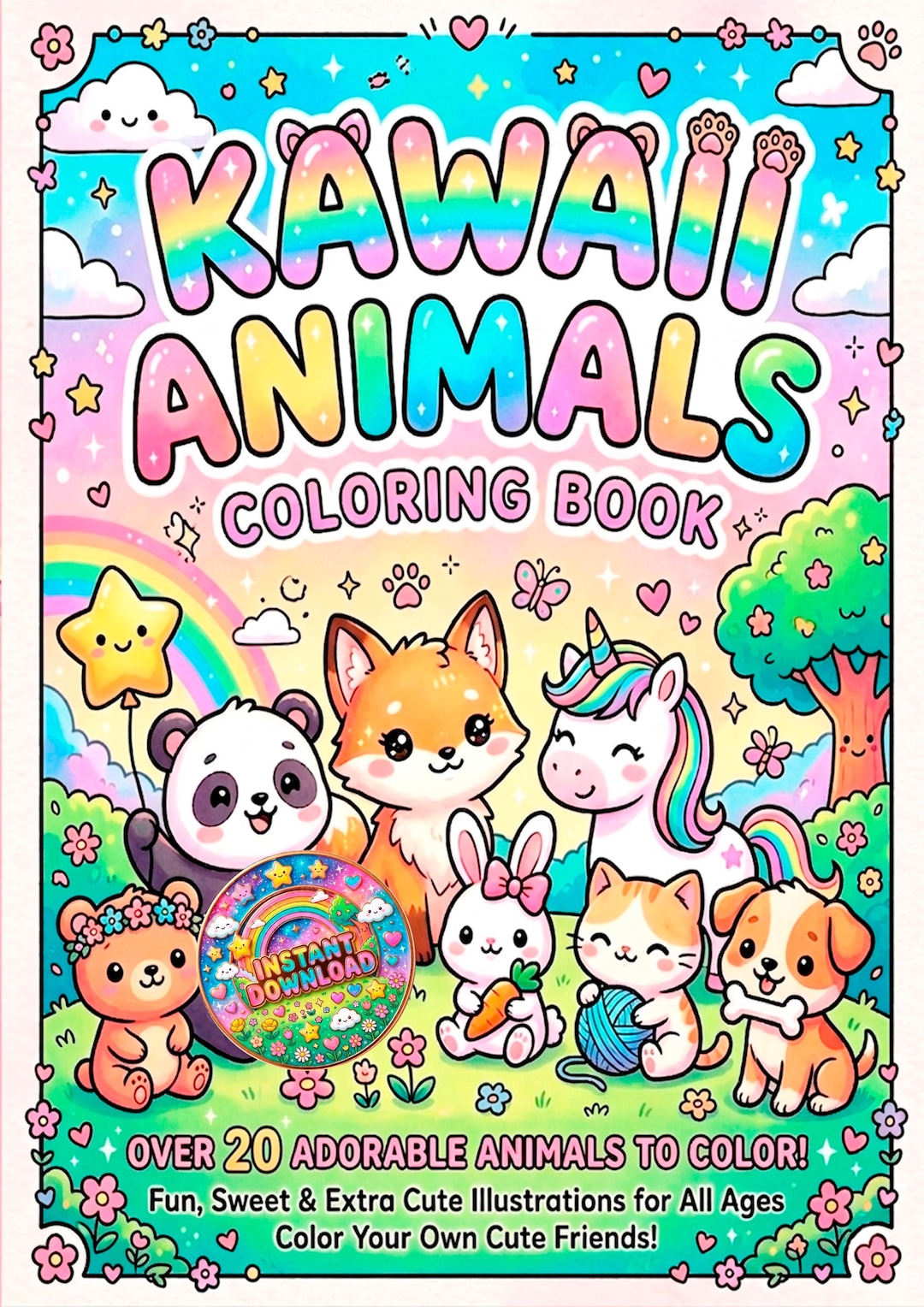 Kawaii Coloring Book for Kids About Adorable Animal Coloring Pages ...