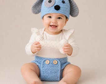 Knitted Hat and Shorts Set, Baby Photography Prop, Cotton Costume