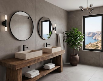 Rustic Wood Bathroom Vanity, Handmade Farmhouse Decor, Vessel Sink Shelf, Live Edge Wooden Cabinet