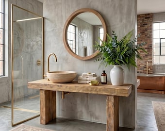 Rustic Wooden Bathroom Vanity: Reclaimed Solid Wood, Single Double Sink, Handmade Farmhouse Style