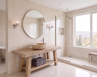 Rustic Wooden Bathroom Vanity, Live Edge Solid Wood, Farmhuose Single Double Sink