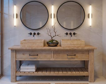 Rustic Wooden Bathroom Vanity with Drawers, Reclaimed Solid Wood, Double - Single Sink,