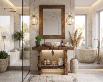 Rustic Wooden Bathroom Vanity, Single Sink Base, Farmhouse Bathroom Decor,