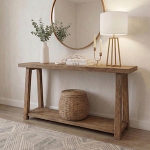 Rustic Console Table with Shelf, Reclaimed Solid Wood, Entryway Table.