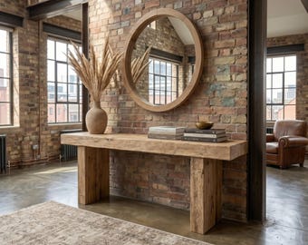 Rustic Wooden Console Table, Hallway Entryway Storage, Reclaimed Solid Wood, Handmade Farmhouse Style