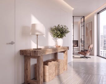 Rustic Wooden Console Table: Reclaimed Solid Wood, Handmade Farmhouse Style