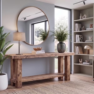 Rustic Wooden Console Table, Live Edge, Reclaimed Solid Wood, Entryway Hallway Storage
