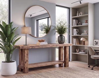 Rustic Wooden Console Table, Live Edge, Reclaimed Solid Wood, Entryway Hallway Storage
