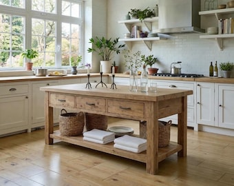 Solid Wood Kitchen Island – Handmade Farmhouse Furniture, Custom Size, Reclaimed Storage