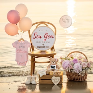 Beach Baby Girl boho Pregnancy Announcement | A Little Sea Gem is on the Way Reveal | Unexpected baby announcement post| Baby Gender  reveal