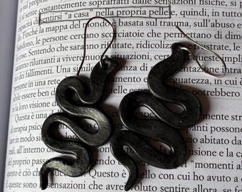 Black Snake Earrings | Handmade Polymer Clay Earrings | Minimalist Goth Jewelry | Lightweight Handmade