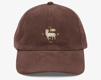 Cappello in velluto a coste di agnello cosmico / berretto ricamato Agnus Dei