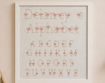 Personalized Baby Girl Nursery Decor | Embroidered Alphabet Wall Art | 12x12 Frame | Custom Bow Nursery Sign | Baby Shower Gift