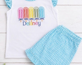 Personalized Popsicle Toddler Outfit | Summer Gingham Shorts Set
