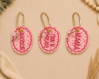 Personalized Embroidered Name Keychain | Custom Floral Bag Charm | Monogram Backpack Keychain | Cute Purse Charm