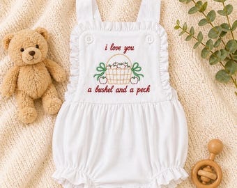 Embroidered Apple Basket Bubble Romper | "I Love You a Bushel and a Peck" Summer Outfit
