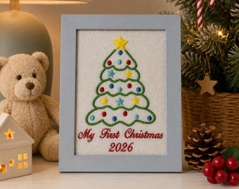 Baby’s First Christmas 2026 Frame | Embroidered Christmas Tree Nursery Decor | Personalized Baby Keepsake Gift | 5x7 Frame