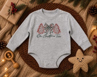 Christmas Baby Bodysuit | Oh Christmas Tree Embroidered Baby Onesie | Baby Christmas Outfit | Neutral Holiday Baby Clothes