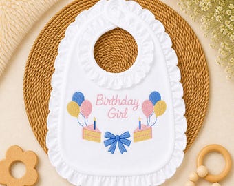 Embroidered Birthday Girl Bib | First Birthday Cake Smash Outfit