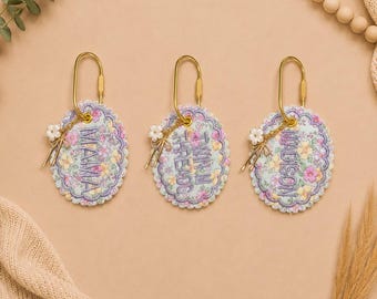 Personalized Floral Name Keychain | Custom Embroidered Bag Charm | Personalized Purse Charm | Teacher Gift | Nurse Gift | Backpack Charm