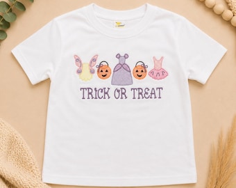 Toddler Girl Halloween Shirt, Embroidered Trick or Treat Shirt, Halloween Costume Shirt, Boutique Halloween Tee, 2T 3T 4T 5T