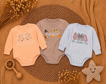 3-Piece Holiday Baby Bodysuit Set | Halloween Thanksgiving Christmas Baby Outfit | Embroidered Baby Rompers | Holiday Baby Clothes Gift
