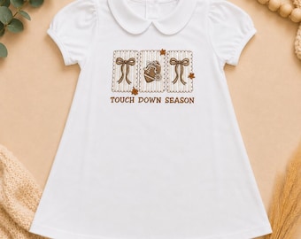 Girls Football Dress, Touch Down Season Dress, Toddler Football Outfit, Embroidered Game Day Dress, Fall Toddler Dress