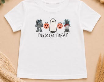 Toddler Boy Halloween Shirt, Embroidered Ghost Trick or Treat Shirt, Boutique Halloween Tee, Pumpkin Shirt, 2T 3T 4T 5T