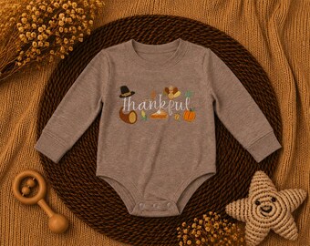 Thanksgiving Baby Bodysuit | Embroidered Thankful Baby Onesie | Fall Baby Outfit | Thanksgiving Baby Clothes | Pumpkin Turkey Baby